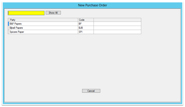 New Purchase Order Window