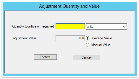 Adjustment Quantity and Value Window