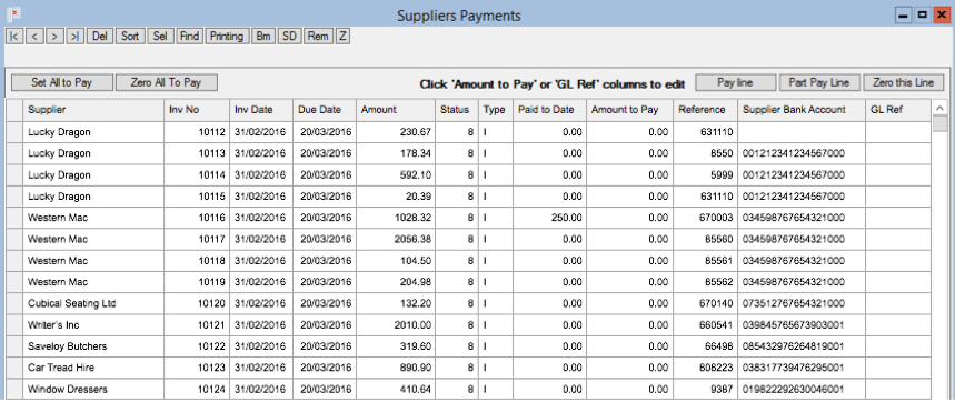 Suppliers Payments Window
